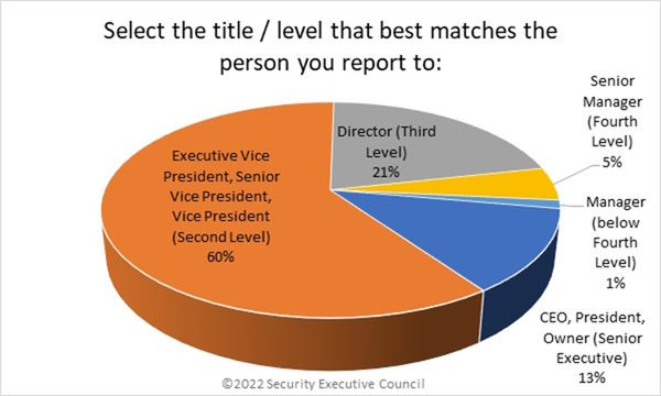 chart showing sixty percent of respondents reported to the EVP/SVP/VP level